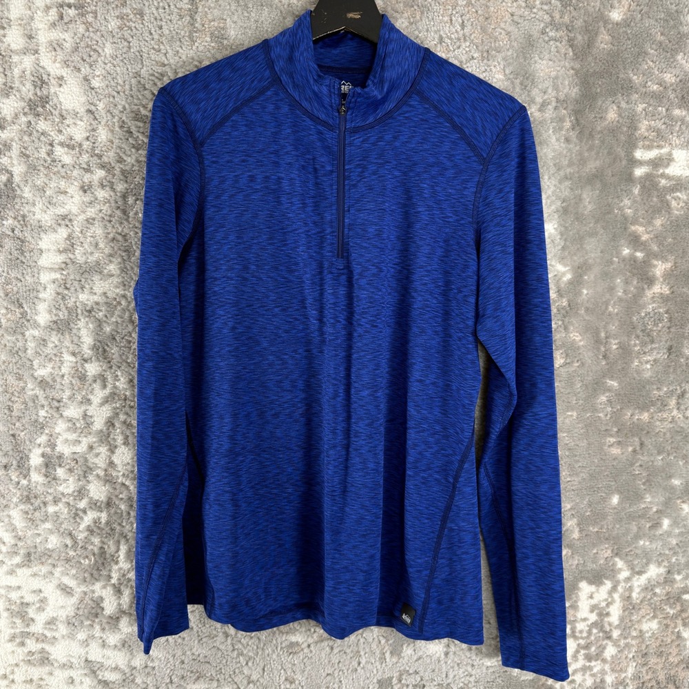 REI Size L 1/4 Zip Space Dye Activewear Pullover Top Blue Long Sleeve Women